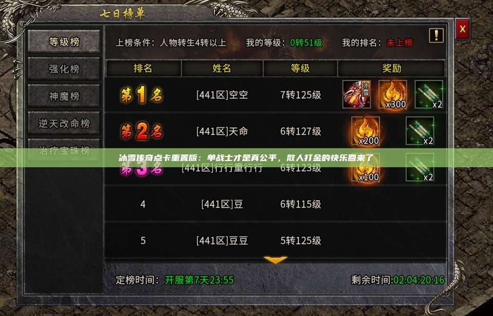冰雪传奇点卡重置版：单战士才是真公平，散人打金的快乐回来了 第1张